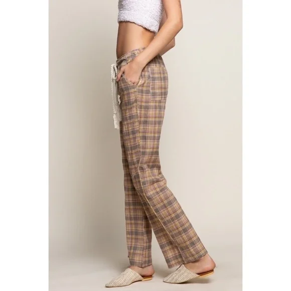 POL Olive Plaid Cotton Straight Leg Pants - Picture 3 of 8